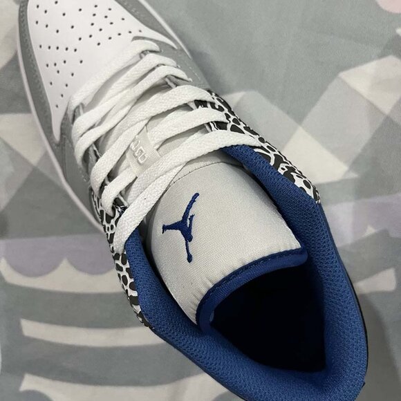 Jordan Black And White Pattern Gray And Blue Sneakers - Picture 3 of 6
